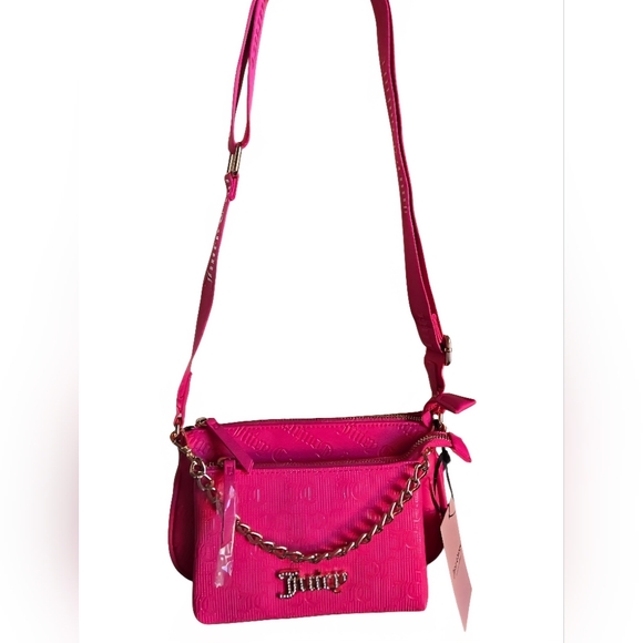 Juicy Couture Hot Pink "Double Trouble" Crossbody Bag with Chain Accent - Picture 7 of 10